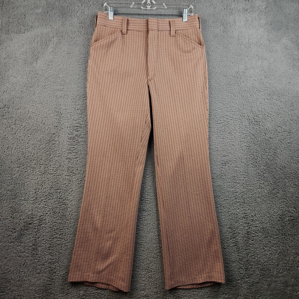 Vtg 70s KMart Poly Double Knit Trousers Pant Mens 30x30 Tag 32 Brown Weave Plaid